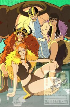 2025 2boys 2girls :q arm_support bangle beard belt belt_buckle black_hair boots bracelet braid braided_sidelock breasts brown_boots brown_loincloth buckle cape capelet cleavage closed_mouth crop_top facial_hair facial_scar fake_horns franky_(one_piece) franky_(one_piece)_(elbaf) fur_cape fur_capelet helmet highres horned_helmet horns itstheenami jewelry knee_up leg_warmers long_beard long_hair looking_at_viewer medium_breasts midriff monkey_d._luffy monkey_d._luffy_(elbaf) multiple_boys multiple_girls nami_(one_piece) nami_(one_piece)_(elbaf) navel necklace nico_robin nico_robin_(elbaf) official_alternate_costume official_alternate_hairstyle one_piece open_mouth orange_hair purple_capelet red_cape scar scar_on_cheek scar_on_face single_sidelock sitting stitched_torso stitches thigh_strap tongue tongue_out twitter_username viking watermark yellow_capelet