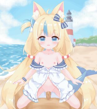 1boy 1girl ;3 ahoge animal_ear_fluff animal_ears animated animated_gif bare_legs bare_shoulders beach blonde_hair blue_bow blue_eyes blue_hair blue_sailor_collar blue_scrunchie blue_sky blush bow buttons cat_ears center-flap_bangs clothed_female_nude_male clothed_sex cloud cloudy_sky cowgirl_position cum cum_in_pussy cum_overflow day dress ear_wiggle erection fins fish_girl fish_tail flat_chest frilled_shirt frilled_shirt_collar frills gluteal_fold hair_bow hair_flaps happy_sex hetero indie_virtual_youtuber large_variant_set lifebuoy_hair_ornament lighthouse live2d loli long_hair looking_at_viewer low_twintails lowres multicolored_hair naked_shirt navel nipples nude ocean off_shoulder oldb one_eye_closed one_side_up open_mouth orgasm outdoors paid_reward_available partially_unbuttoned penis pov pov_crotch public_indecency public_nudity pussy sailor_collar sailor_shirt sameko_saba scrunchie see-through_clothes see-through_dress sex shirt shore single_ear_down sky solo_focus stomach straddling straight-on streaked_hair tail tail_wagging tareme twintails uncensored vaginal variant_set veins veiny_penis very_long_hair virtual_youtuber white_shirt wrist_scrunchie