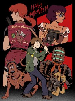 ass claire_redfield cosplay daphne_blake dead_space_(series) dog fatal_frame fred_jones glasses highres isaac_clarke james_sunderland mask officeanomaly resident_evil resident_evil_2 scooby-doo scooby-doo_(character) shaggy_rogers shorts silent_hill_(series) silent_hill_2 velma_dinkley
