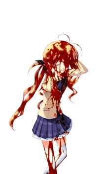 1girl antenna_hair black_bow blazer blonde_hair blood blood_in_hair blood_on_clothes blood_on_face blood_on_hands blood_on_leg blood_splatter bow bowtie breasts brown_jacket chaos;head clenched_teeth closed_eyes collared_shirt dress_shirt facing_viewer game_cg hair_bow hands_in_own_hair jacket matsuo_yukihiro miniskirt non-web_source official_art orihara_kozue pain petticoat plaid_bow plaid_bowtie plaid_clothes plaid_skirt purple_bow purple_bowtie school_uniform science_adventure shirt skirt small_breasts solo sprite suimei_academy_school_uniform teeth thighhighs transparent_background twintails white_shirt white_thighhighs winter_uniform zettai_ryouiki