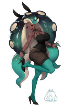 1girl alternate_costume breasts dark-skinned_female dark_skin large_breasts little_blood marina_(splatoon) playboy_bunny splatoon_(series) splatoon_2