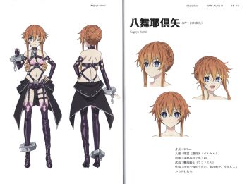 Rule 34 | 1girl, absurdres, bare shoulders, bdsm, belt, blue eyes, bondage, boots, bound, braid, breasts, chain, choker, cleavage, cuffs, date a live, detached sleeves, drill hair, hair between eyes, hair bun, high heel boots, high heels, highres, lock, long hair, looking at viewer, medium breasts, micro shorts, multiple belts, multiple expressions, navel, non-web source, official art, open mouth, orange hair, purple boots, purple choker, purple thighhighs, reference sheet, revealing clothes, scan, shackles, short shorts, shorts, sidelocks, smile, solo, thighhighs, waist cape, white background, yamai kaguya, yamai kaguya (spirit)