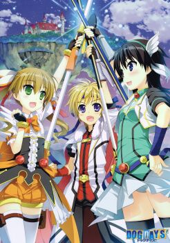 Rule 34 | 10s, 1boy, 2girls, absurdres, blonde hair, blush, dog days, fujima takuya, highres, multiple girls, official art, rebecca anderson, cinque izumi, takatsuki nanami