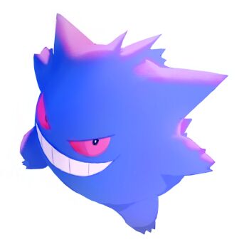Rule 34 | bright pupils, colored sclera, full body, gen 1 pokemon, gengar, grid teeth, grin, highres, nintendo, no humans, pokemon, pokemon (creature), red sclera, shiratsuyu mone, sidelighting, simple background, smile, solo, white background, white pupils