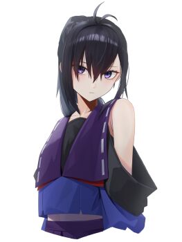 1girl antenna_hair black_hair closed_mouth collarbone commentary_request cropped_torso hair_between_eyes highres kis_sako original ponytail simple_background solo white_background
