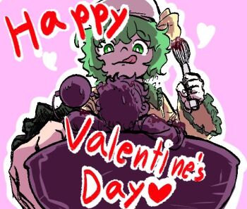 Rule 34 | 2girls, blush, bow, commentary request, english text, eyeball, frills, green eyes, green hair, happy valentine, heart, heart of string, komeiji koishi, komeiji satori, korean commentary, licking lips, long sleeves, lovelobten, multiple girls, pink background, pink hair, ribbon, shirt, short hair, siblings, sisters, smile, third eye, tongue, tongue out, touhou, wide sleeves, yellow shirt