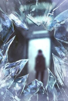 1other artist_name blurry blurry_background broken ceiling_light from_behind frost glass_shards jacket no_humans original scenery signature zandra