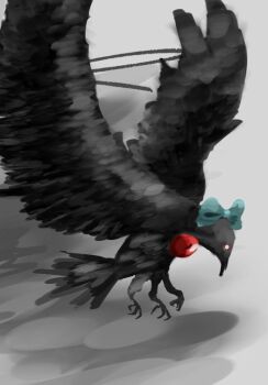 Rule 34 | bird, bow, commentary request, extra legs, gpjd6mfisrtsu7d, green bow, no humans, red eyes, reiuji utsuho, reiuji utsuho (bird), solo, third eye, touhou, wings