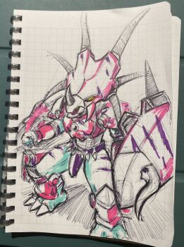 Rule 34 | armor, digimon, digimon (creature), horns, mas square, styracomon, traditional media, yellow eyes