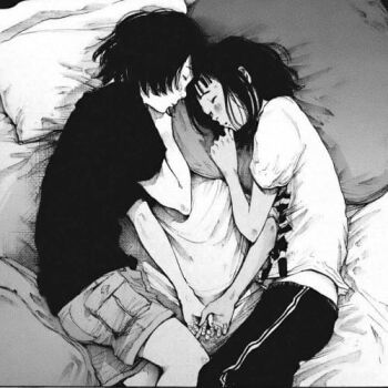 Rule 34 | couple, covering mouth, isobe keisuke, manga illustration, satou koume, sleeping, umibe no onnanoko