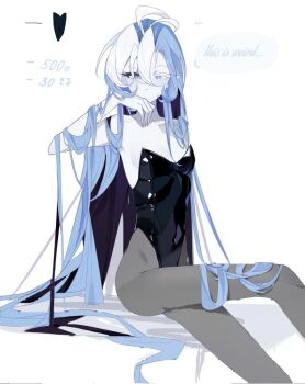1boy aqua_sclera blue_eyes blue_skin colored_sclera colored_skin cookie_run cookie_run:_kingdom humanization leotard long_hair looking_at_viewer male_focus shadow_milk_cookie solo very_long_hair white_hair yukaru_00
