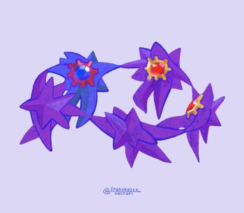 alternate_color artist_name blue_gemstone chest_jewel commentary dance_(matisse) fine_art_parody franchescovaccari gem gen_1_pokemon holding_hands mega_pokemon mega_starmie nintendo no_humans official_alternate_color parody pokemon pokemon_(creature) pokemon_focus red_gemstone shiny_pokemon simple_background starmie symbol-only_commentary