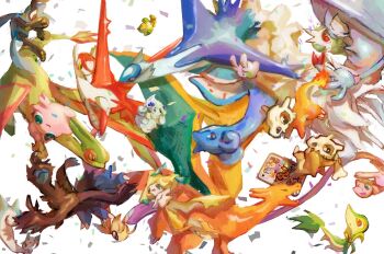 absurdres alcremie aomidori_iro black_fur black_sclera blue_skin bug celebi charizard charmander closed_eyes colored_sclera colored_skin confetti cubone dragon dress fangs flygon gardevoir gen_1_pokemon gen_2_pokemon gen_3_pokemon gen_4_pokemon gen_5_pokemon gen_6_pokemon gen_8_pokemon goomy green_skin hatterene highres jigglypuff jirachi lapras latias latios legendary_pokemon mega_gardevoir mega_pokemon mew_(pokemon) mythical_pokemon nintendo orange_skin pachirisu pink_fur pink_skin pokemon pokemon_(creature) prehensile_hair red_eyes riolu sewaddle snivy white_background white_dress white_fur white_skin wings yellow_eyes zweilous
