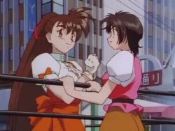 1990s_(style) 1996 3girls animated anime_screenshot audible_speech backboob black_bra black_hair black_panties boots bra breasts brown_hair city clothed_female_nude_female clothed_male_nude_female convenient_censoring crossed_arms crowd dark-skinned_female dark_skin elbow_pads english_audio exhibitionism jewelry kimura_takahiro knee_pads kubota_jun large_breasts long_hair long_legs lowres medium_breasts multiple_girls navel nude panties public_indecency public_nudity retro_artstyle short_hair sound strapless strapless_bra takeuchi_yuka underwear undressing variable_geo video waitress waitress_uniform wrestling_ring yajima_satomi