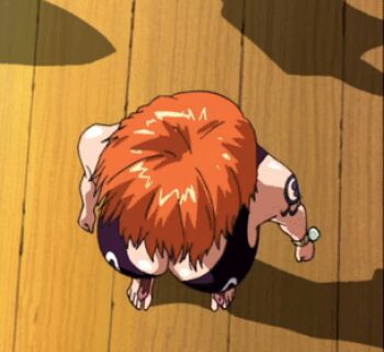 1girl animated animated_gif bouncing_breasts breasts cleavage huge_breasts large_breasts lowres nami_(one_piece) one_piece orange_hair tattoo