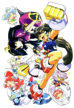 1990s_(style) 6+girls ^_^ bath bathing bathtub black_hair blonde_hair blue_hair brown_hair bubble_bath chibi closed_eyes corvette_hiyards gloves guitar hat idol_project instrument kaidou_extra long_hair mimu_emilton multiple_girls non-web_source official_art open_mouth pink_hair purple_hair ranrang_palpu retro_artstyle round_eyewear ruka_essenpolka semi-rimless_eyewear short_hair simmons_layla-b. suzukaze_shion suzuki_noritaka twintails upside-down v_arms