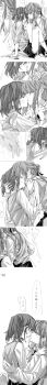 2girls absurdres between_legs blush braid censored chinese_commentary chinese_text closed_eyes collared_shirt commentary_request commission fingering greyscale half_up_braid highres kiss lanserongjie long_hair long_image looking_at_another medium_hair miyagi_shiori monochrome multiple_girls necktie parted_lips pussy school_uniform second-party_source sendai_hazuki shirt shuuniichido_classmate_wo_kau_hanashi speech_bubble sweater_vest tall_image translation_request yuri