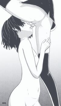 2girls absurdres ass black_hair candy chupa_chups food greyscale head_out_of_frame highres leg_lift legs loli lollipop lower_body monochrome multiple_girls nude original ozanta pussy standing standing_on_one_leg sweat tayola thighhighs thighs tongue tongue_out uncensored yuri