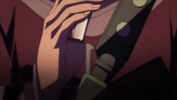 2girls animated anime_screenshot apron audible_speech bdsm black_lagoon blood bondage bound chainsaw english_audio flashback frederica_sawyer gloves goggles goth_fashion imminent_murder in_suitcase latex latex_gloves mask mouth_mask multiple_girls scar scar_on_neck shenhua sound suitcase surgical_mask tagme video