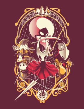 1girl absurdres arthropod_boy arthropod_girl bee blank_eyes bug cloak crown facial_hair garmond_(hollow_knight) gazo1a highres holding holding_sword holding_weapon hollow_eyes hollow_knight hollow_knight:_silksong hornet_(hollow_knight) insect lace_(hollow_knight) mask nail_(hollow_knight) needle no_humans polearm puppet puppet_strings rapier red_background red_cloak shakra_(hollow_knight) sherma_(hollow_knight) silk simple_background spider spider_web string sword thread weapon white_mask zaza_(hollow_knight)