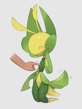 Rule 34 | antennae, blush, closed eyes, disembodied hand, gen 5 pokemon, grey background, leavanny, nintendo, pokemon, pokemon (creature), poking, simple background, tosx