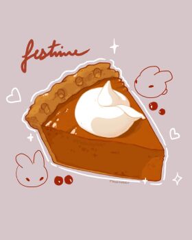 commentary english_commentary food food_focus grey_background highres no_humans original pie pie_slice pumpkin_pie rokktober whipped_cream