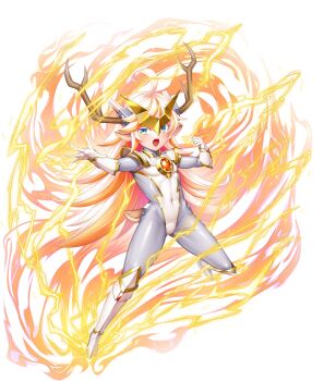 1boy androgynous blonde_hair blush bodysuit boots brown_hair covered_erect_nipples electricity floating floating_hair furry furry_male gloves gradient_hair hooves horns leotard lilith-soft long_hair multicolored_hair obui official_art rolling_eyes shiny_clothes shiny_skin skin_tight tail taimanin_(series) taimanin_rpgx takemikazuchi_(taimanin_series) transparent_background trap uehara_shikanosuke very_long_hair wavy_mouth wide_hips