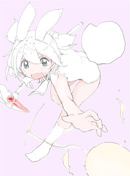 Rule 34 | 1girl, animal ears, cardcaptor sakura, full body, green eyes, holding, holding wand, kinomoto (nazonoinu), kinomoto sakura, leotard, magical girl, open mouth, playboy bunny, rabbit ears, reaching, short hair, sketch, solo, wand