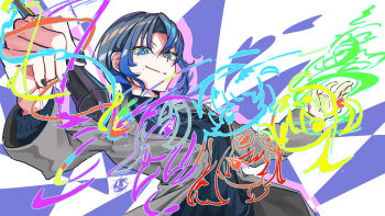 Rule 34 | 1girl, absurdres, black nails, black sweater, blue shirt, closed mouth, collared shirt, grey jacket, highres, hiodoshi ao, hiodoshi ao (1st costume), holding, holding stylus, hololive, hololive dev is, ichijou ririka, isuka (isuka 83), jacket, jewelry, juufuutei raden, mole, mole under mouth, necklace, otonose kanade, regloss (hololive), shirt, smile, solo, stylus, suit jacket, sweater, todoroki hajime, v-neck, virtual youtuber