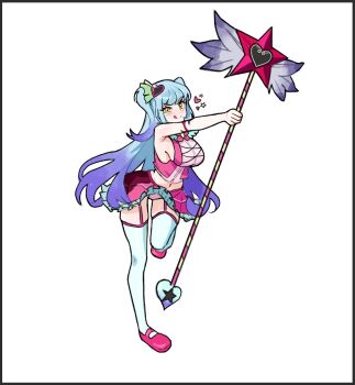 Rule 34 | 1girl, :p, blue hair, bow, bowtie, catnip scent, full body, gradient hair, hair ornament, heart, heart hair ornament, holding, holding wand, lobotomy corporation, long hair, looking at viewer, magical girl, multicolored hair, panties, pantyshot, pink bow, pink bowtie, pink garter straps, pink panties, pink shoes, pink skirt, pink vest, project moon, purple hair, queen of hatred, shoes, simple background, skirt, solo, standing, star wand, thighhighs, tongue, tongue out, two side up, underwear, vest, wand, white background, white thighhighs, winged wand, yellow eyes