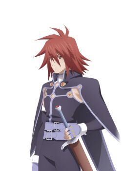 Rule 34 | 1boy, artist request, belt, brown eyes, cape, closed mouth, collared cape, commentary, cowboy shot, fingerless gloves, game cg, gloves, holding, holding sword, holding weapon, kratos aurion, looking at viewer, male focus, medium hair, multiple belts, official art, pants, purple belt, purple cape, purple gloves, purple pants, purple trim, red hair, sheath, sheathed, smile, solo, spiked hair, standing, sword, tales of (series), tales of asteria, tales of symphonia, third-party source, transparent background, weapon
