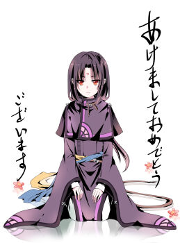 1boy absurdres capelet closed_mouth commentary_request facial_mark fire_emblem fire_emblem:_radiant_dawn forehead_mark highres kneeling long_hair looking_at_viewer male_focus mana_(tonyandtony) nintendo red_eyes seiza sitting solo soren_(fire_emblem) translation_request wide_sleeves