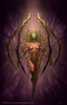 1girl bad_link blizzard_(company) breasts colored_skin exoskeleton female_focus green_skin highres monster_girl small_breasts solo tagme watermark