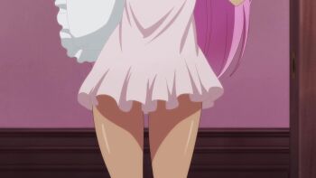 1boy 2girls animated anime_screenshot bare_shoulders bed black_hair breasts cleavage collarbone dark-skinned_female dark_skin earrings feet heart heart_earrings highres jewelry krai_andrey large_breasts liz_smart long_hair multiple_girls nageki_no_bourei_wa_intaishitai naked_towel necklace nightgown on_bed open_mouth orange_eyes pillow pink_hair pink_nightgown shirt siblings sisters sitri_smart small_breasts smile sound tagme thighs towel video water