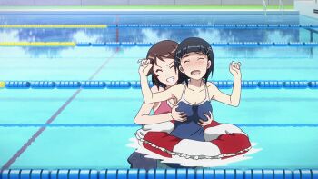 10s animated animated_gif black_hair breasts brown_hair forced grabbing_another's_breast groping kirigaya_suguha lisbeth_(sao) molestation shinozaki_rika swimsuit sword_art_online yuri