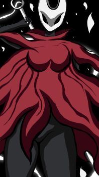 1girl absurdres battle black_bodystocking breasts cloak highres hollow_knight hollow_knight:_silksong hornet_(hollow_knight) lace_(hollow_knight) large_breasts looking_at_viewer nail_(hollow_knight) needle_(hollow_knight) pin_(hollow_knight) red_cloak thighs wamiv14 weapon
