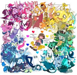 1other 6+boys 6+girls aaron_(undertale) absurdres alphys anniversary annoying_dog asriel_dreemurr asriel_dreemurr_(god_of_hyperdeath) astigmatism_(undertale) bird_that_carries_you_over_a_disproportionately_small_gap blue_shirt blue_shorts bratty_(undertale) brown_hair brown_shoes burgerpants cat_girl catty_(undertale) character_request closed_eyes closed_mouth creature dog dogamy dogaressa doggo_(undertale) echo_flower english_text everyone flower flowey_(undertale) frisk_(undertale) froggit fuku_fire gerson ghost goat_boy goat_girl greater_dog grillby heart highres human_souls_(undertale) ice_cap jerry_(undertale) knight knight_knight_(undertale) lesser_dog loox mad_dummy_(undertale) mad_mew_mew madjick mettaton mettaton_(box) mettaton_ex migosp moldsmal monster monster_kid_(undertale) muffet multiple_boys multiple_girls napstablook nice_cream_guy onionsan papyrus_(undertale) parsnik photoshop_flowey pyrope_(undertale) royal_guard_01_(undertale) royal_guard_02_(undertale) sans_(undertale) shirt shoes short_hair shorts shyren skateboard_girl_(undertale) skeleton smile snowdin_shopkeeper snowdrake striped_clothes striped_shirt tama_(tamafuku08) temmie tsunderplane undertale undyne utdr_(toby_fox) vegetoid vulkin white_background woshua yellow_flower