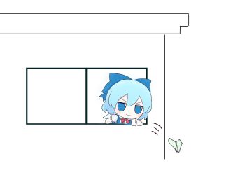 1girl azuma_meri blue_bow blue_dress blue_eyes blue_hair bow cirno closed_mouth commentary_request detached_wings dress fumo_(doll) hair_bow highres ice ice_wings medium_hair paper_airplane pinafore_dress puffy_short_sleeves puffy_sleeves short_sleeves sleeveless sleeveless_dress smile solo throwing touhou wings