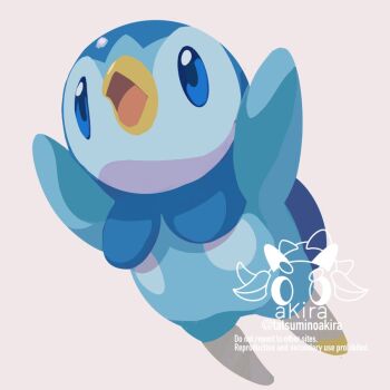 akira_(akira_art_poke) beak bird black_eyes blue_sclera blue_skin colored_sclera colored_skin commentary_request gen_4_pokemon jumping nintendo no_humans open_mouth penguin piplup pokemon pokemon_(creature) pokemon_focus white_background wings