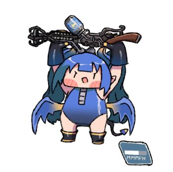 Rule 34 | 1girl, :d, arms up, black boots, black gloves, blu pyro (tf2), blue hair, blue leotard, blush stickers, boots, chibi, commission, demon horns, demon tail, demon wings, flamethrower, full body, genderswap, genderswap (otf), gloves, highres, holding, holding flamethrower, holding weapon, horns, leotard, long hair, open clothes, open mouth, pyro (tf2), smile, solo, tail, team fortress 2, twintails, v-shaped eyebrows, very long hair, weapon, wersman, wings, zipper, | |