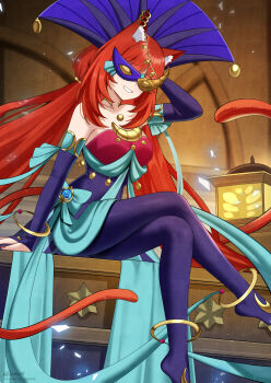 absurdres animal_ears cat_ears dancer genshin_impact highres lunalight_cat_dancer nassss nilou_(genshin_impact) red_hair smile yu-gi-oh! yu-gi-oh!_arc-v