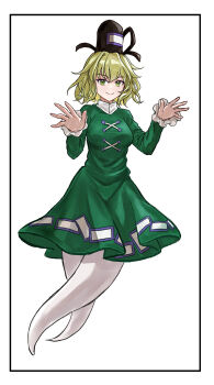Rule 34 | 1girl, black hat, blonde hair, commentary, dress, full body, ghost tail, green dress, hat, highres, medium hair, multiple tails, simple background, smile, soga no tojiko, solo, tachi-e, tail, tate eboshi, tentaizukan, touhou, white background