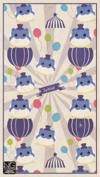 :3 animal_focus ball balloon character_name circus circus_tent closed_mouth fangs fangs_out gen_3_pokemon hat highres looking_at_viewer meme_(sleepsheep) nintendo no_humans nostrils pokemon pokemon_(creature) pokemon_focus seal_(animal) smile spheal star_(symbol) top_hat