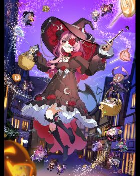 animal_ears apricot_the_lich arthropod_girl basket black_boots black_dress black_hat black_nails boots bubi_(ironmouse) cockroach_girl deer_ears deer_girl demon_girl demon_horns demon_tail dress flower_in_eye general_geega haruka_karibu hat henya_the_genius highres hime_hajime holding holding_basket horns ironmouse ironmouse_(witch) kson kuro_kurenai looking_at_viewer matara_kan melody_(projektmelody) michi_mochievee monster_girl nail_polish smile solo symbol_in_eye tail virtual_youtuber vshojo witch_hat yuarima2