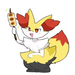 animated blush braixen drooling food furry gen_6_pokemon holding looping_animation marshmallow nintendo open_mouth pokemon pokemon_(creature) red_eyes sitting smile solo star_(symbol) star_in_eye stick symbol_in_eye tagme tail tail_wagging taro_(tontaro) video white_fur yellow_fur