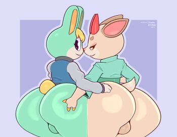 2boys androgynous animal_crossing animal_ears ass ass_grab blonde_hair blue_background bottomless deer_ears deer_tail eyebrows eyelashes from_behind frumples furry genderswap genderswap_(ftm) grey_eyes half-closed_eyes horns huge_ass jacket japanese_clothes kimono looking_at_viewer looking_back male_focus multiple_boys naughty_face nintendo presenting rabbit_ears rabbit_tail sasha_(animal_crossing) seductive_smile shino_(animal_crossing) simple_background smile standing tail take_your_pick testicles thick_thighs thighs trap uncensored wide_hips yellow_eyes yukata