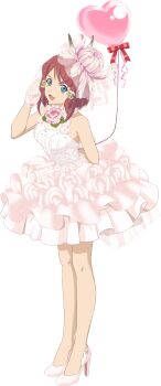 Rule 34 | 1girl, arm behind back, balloon, blue eyes, bridal veil, bride, brooch, dress, flower, flower brooch, flower necklace, frilled dress, frills, game cg, hair flower, hair ornament, hand up, heart balloon, high heels, highres, holding, holding balloon, jewelry, lipstick, looking at viewer, makeup, neck flower, necklace, official alternate costume, official art, one eye closed, open mouth, pink flower, reaching, reaching towards viewer, red hair, red lips, red ribbon, ribbon, rose (tales), rose (wedding) (tales), short hair, slippers, smile, solo, standing, tales of (series), tales of asteria, tales of link, tales of zestiria, transparent background, veil, wedding dress, white dress, white slippers