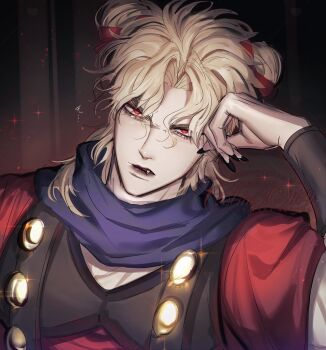 1boy bishounen blonde_hair clm13sh9 dio_brando ear_birthmark fingernails jojo_no_kimyou_na_bouken long_fingernails long_hair pale_skin phantom_blood red_eyes solo twintails vampire