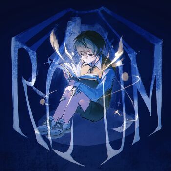 1boy absurdres bandaid bandaid_on_face bandaid_on_knee bandaid_on_leg bandaid_on_nose black_hair black_necktie book calligram child collared_shirt curled_up english_text full_body glowing highres holding holding_book kim_dokja knees_up male_focus necktie oldest_dream omniscient_reader&#039;s_viewpoint orbital_path planet shirt shoes short_hair sitting sneakers solo spotlight sqtaya1 vest white_shirt yellow_vest