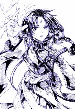1boy capelet commentary_request facial_mark fire_emblem fire_emblem:_path_of_radiance forehead_mark highres jelly_(hnt1111) long_hair male_focus nintendo official_alternate_costume parted_lips path road sash sketch solo soren_(fire_emblem) soren_(isolated_strategist)_(fire_emblem) waist_sash